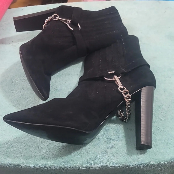 Asos design black suede silver Fallon heeled ankle boots sz 10 - Picture 5 of 7